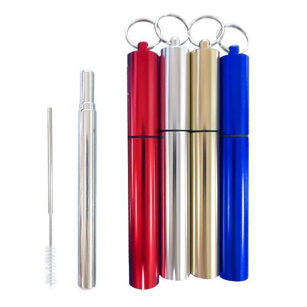 

flexible drinking straws 4 colors telescopic stretch stainless steel reusable straw 230mm straight bra straws with brush set t2i5268
