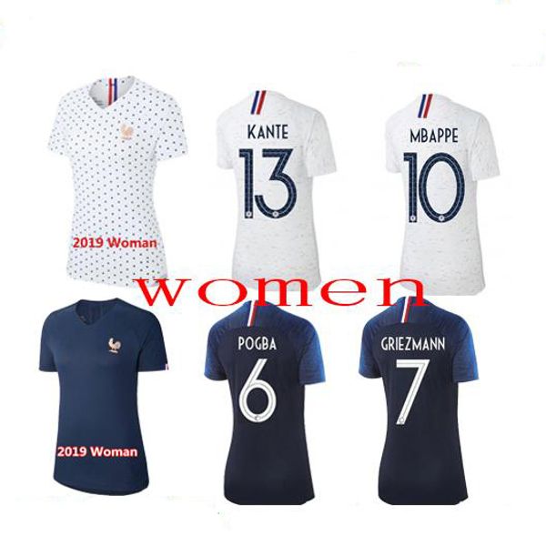 Acheter France Women Soccer Jersey Coupe Du Monde 2018 2 étoiles Maillot Pogba Domicile Femmes Bleu 19 20 Payet Dembele Mbappe Griezmann Kante Maillot