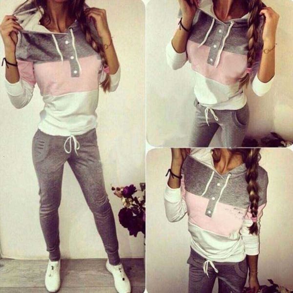 

women two piece clothing set autumn tracksuit patchwork hoodie sweatshirt long pant jogger outfit set female sweat suit, White