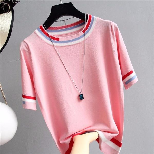 

striped color matching mid-sleeved slim sweater female hong kong style fashion round neck knitted bottoming jumpers women spring, White;black