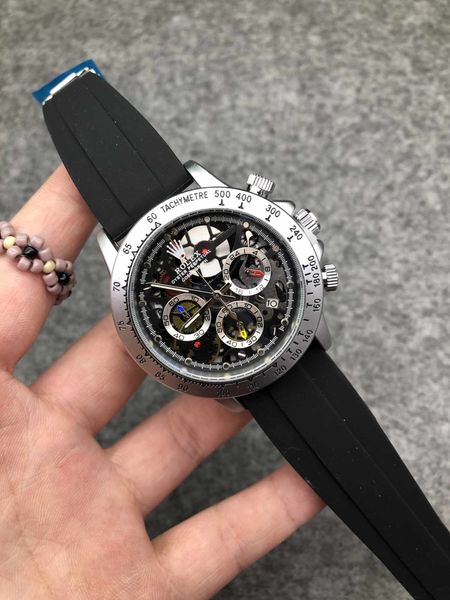 

swiss multifunction chronograph men's watch luxury quartz rubber strap sport men's watch business chrono clock all function, Slivery;brown