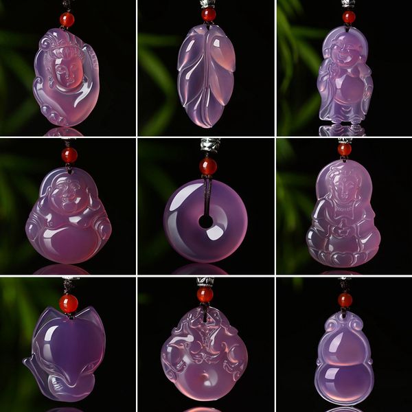 

natural brazil emperor purple chalcedony peace buckle good luck pendant dark pink agate jade guanyin buddha pendant, Silver