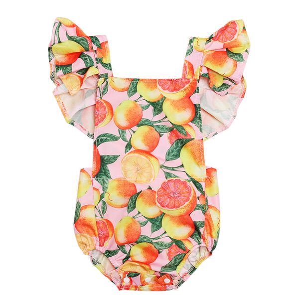 

Baby Girl Clothes cute Fruit print Backless Romper Toddler Kids Jumpsuit Flying sleeve Bodysuit Sunsuit Outfits