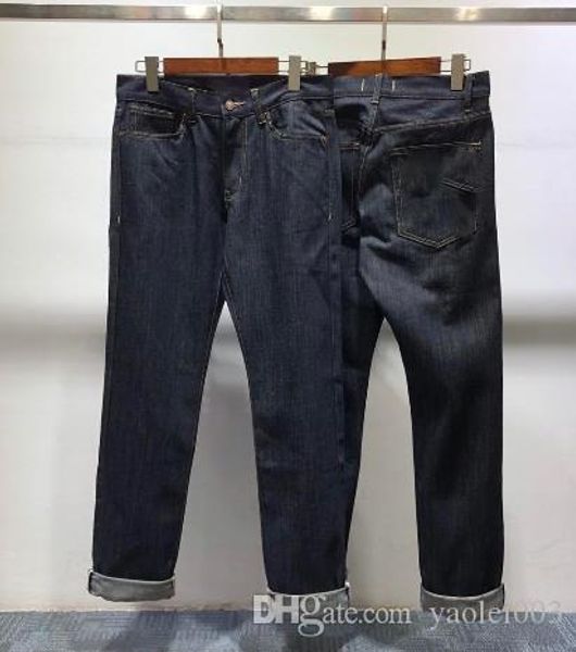 

mens designer straight jeans cotton mid waist classic side embroidered small armband original color fashion jeans, Blue