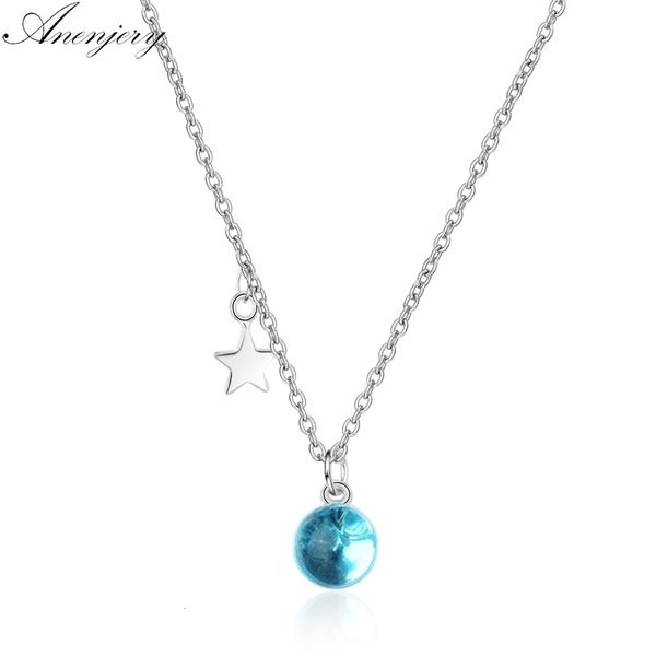 

new fashion artificial crystal blue planet star necklace for women 925 sterling silver clavicle chain necklace