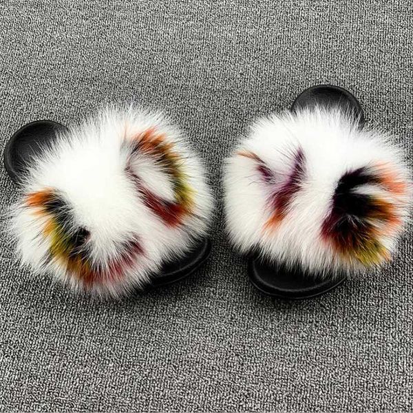 

women summer fluffy raccoon fur slides lovely women plush indoor fur slippers furry slippers indoor shoes, Black