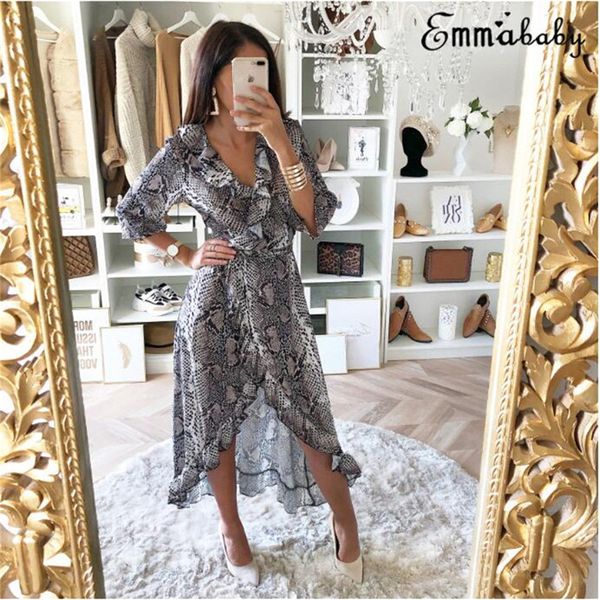 

casual dresses snake skin long & short sleeve dress 2021 autumn women bodycon snakeskin v neck party, Black;gray