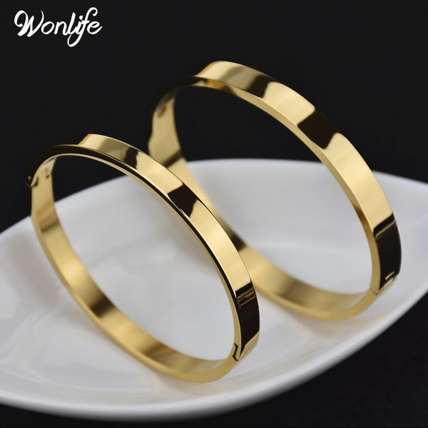 

wonlife simple smooth couple jewelry stainless steel mutil-color lover plain bracelets & bangles for men women present, Black