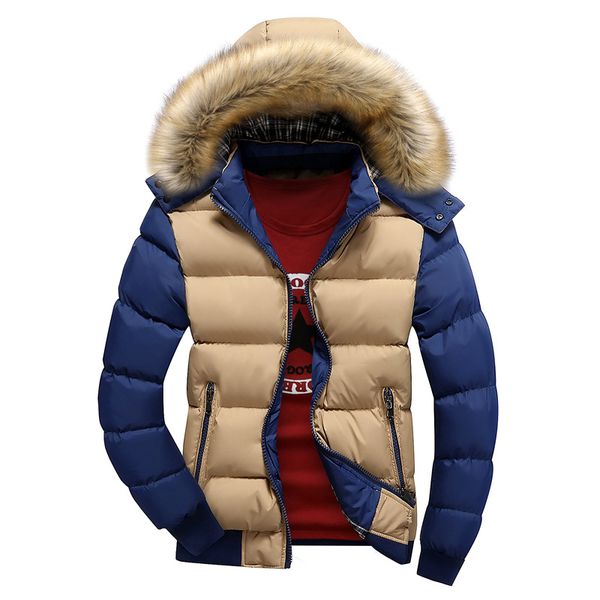 

men down jacket winter new men casual outerwear hooded coats warm fur parka coats male solid thick zipper fleece jacket 2019, Black