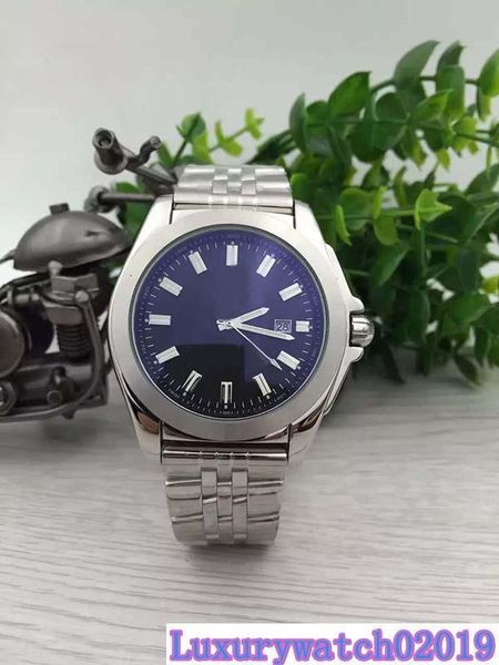 

discount sale brein auto watch men silver case blue big dial leather band chronometer 1884 watch montre homme, Slivery;brown