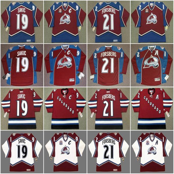 

колорадо avalancher джо сакик 1996 петер форсберг 1996 петер форсберг 2001 клод лемье 1996 клод лемье урожай хоккей джерси, Black;red