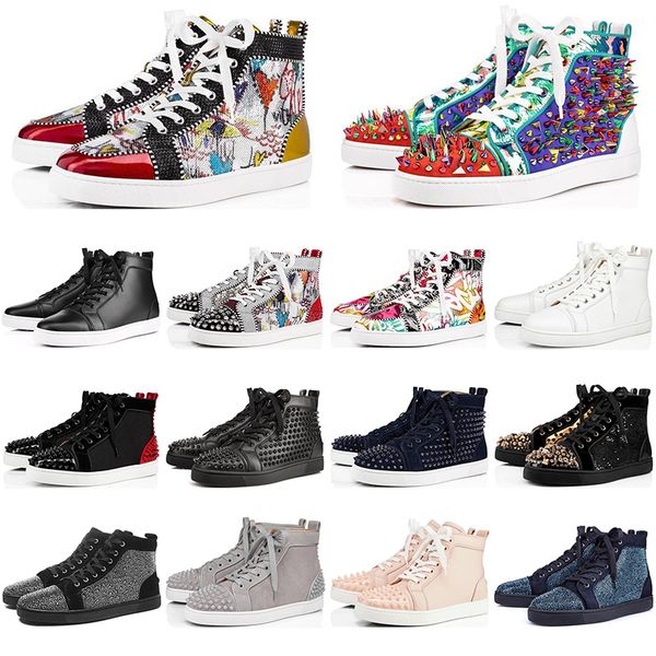 

2020 fashion designer shoes brand high studded spikes flats shoes red bottom shoes luxury for men women genuine leather sneakers size 35-47