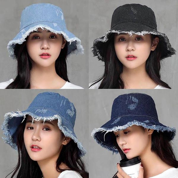 

ведро шляпы женщины солнце затенение открытый лето простой кисточкой промытый джинсовый рыбак шляпа женская корейский стиль все-матч повседн, Blue;gray