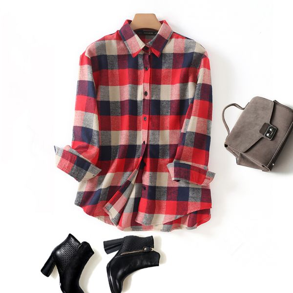 

женщины блуза женщины топов 2019 ранней весна женщины красочного пледа блуза негабаритных камвольна бленда ol рабочей рубашки высокого качес, White