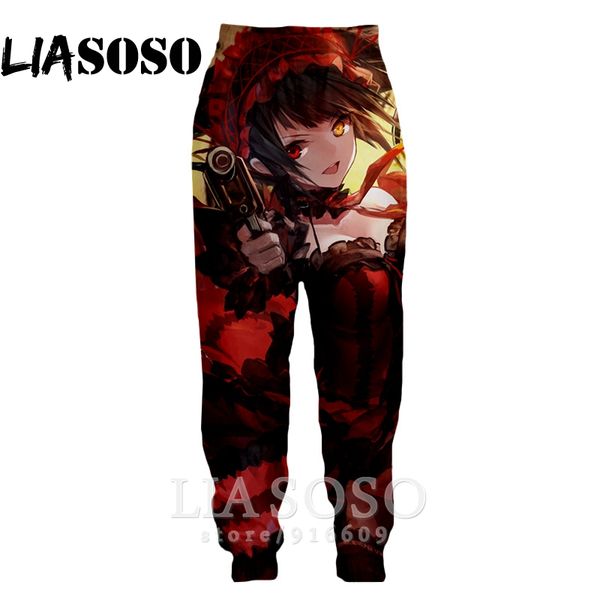 

3d print men women date a live full length harajuku sweatpants winter fashion pants anime casual funny jogger trousers e750, Black