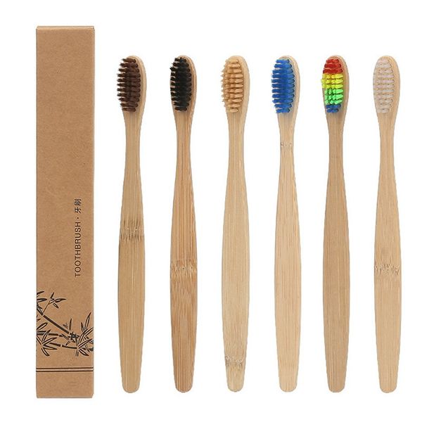 Alça de bambu escova de dentes Natural do arco-íris colorido Whitening cerdas macias de bambu escova Eco-friendly Oral Cuidados de cerdas macias