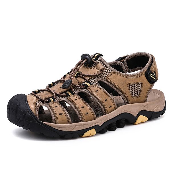 

cevabule women genuine leather cow sandals outdoor casual sandals men's wharf layer, leather permeable beach shoes clk-8326, Black