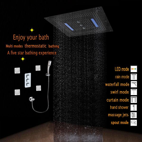 Luxo multifuncional LED luz chuva chuveiro cabeça 800 * 800mm rallfall cachoeira redemoinho parede teto montagem em cima de cabeça de chuveiro de cortina grande
