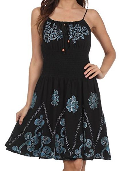 

sakkas dharini batik smocked empire waist dress, Black;gray