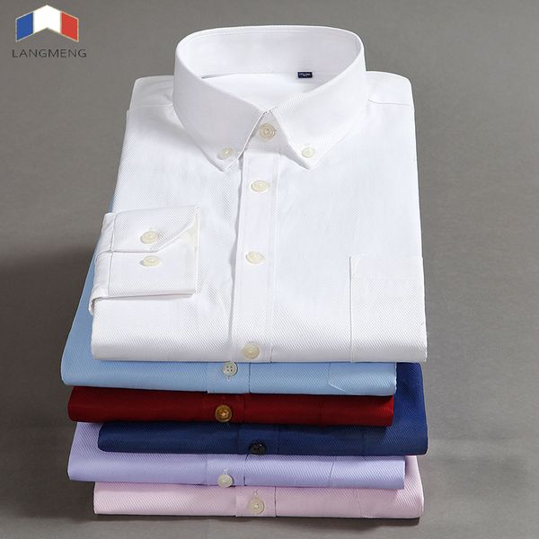 

langmeng 2018 brand plus size 7xl men dress shirts mens slim fit casual shirt twill solid color formal social shirt easy care, White;black