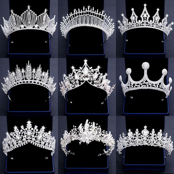 

fashion silver crystal hair jewelry pearl shining tiaras and crowns luxury queen princess diadem bridal wedding hair accessories, White;golden
