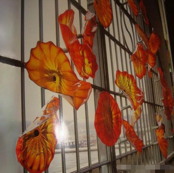 

orange red fancy pretty hand blown glass plates lamps, murano art wall lamp hanging custom colours plate