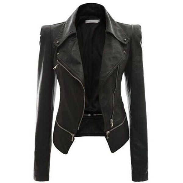 

wholesale- leather women coat punk cardigan plus size autumn winter bomber jacket casaco feminino basic jackets woman clothes outerwear
