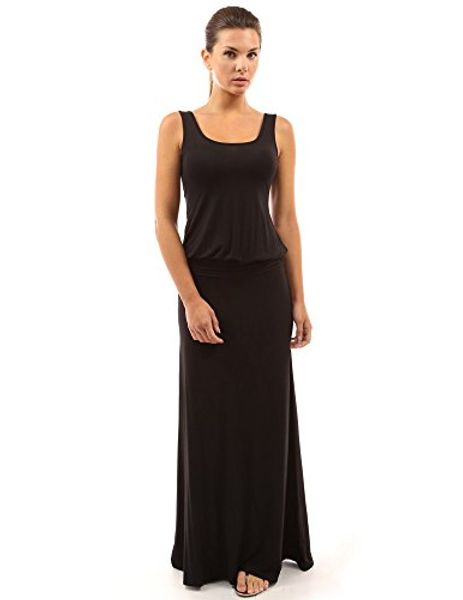 

pattyboutik women's sleeveless blouson maxi dress, Black;gray