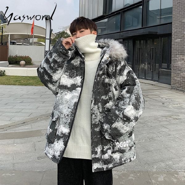

yasword men thick coat parka heavy jackets hooded outwear cotton padded man clothes, Black