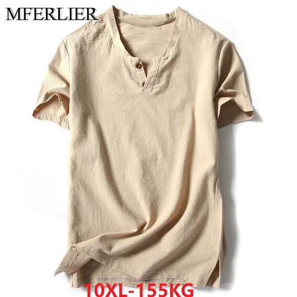 

mferlier summer plus size big 5xl 8xl 9xl 10xl men cotton linen t-shirts short sleeve vintage tees v-neck tshirt 150kg 140kg 6xl, White;black