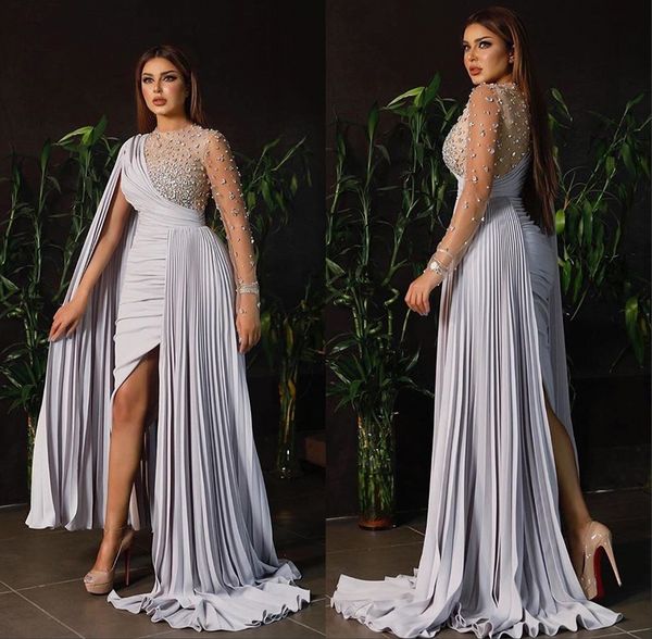 

elegant shining evening dresses 2020 beaded luxury split evening gowns formal wear long sleeve evening dress robe de soiree abendkleider, Black;red