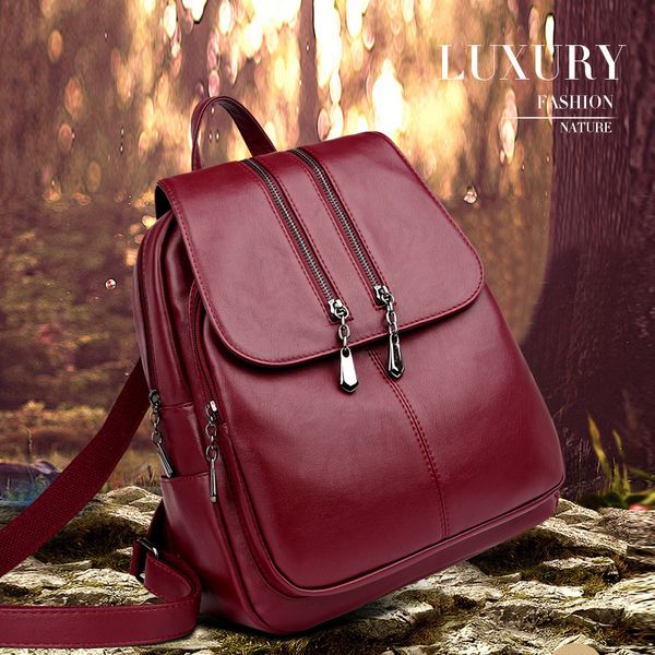 

simple style backpack women pu leather backpacks for teenage girls school bags fashion vintage solid casual shoulder bag