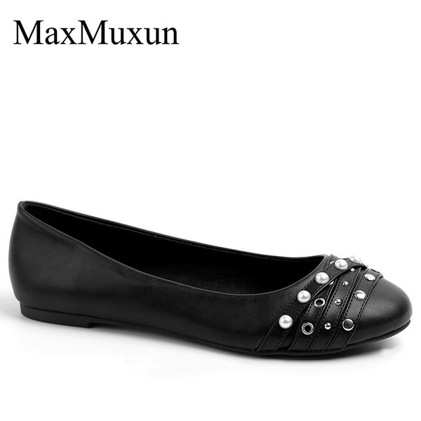 

maxmuxun women ballet flats round toe slip on classic pearl-embellished studded red black comfortable dress shoes