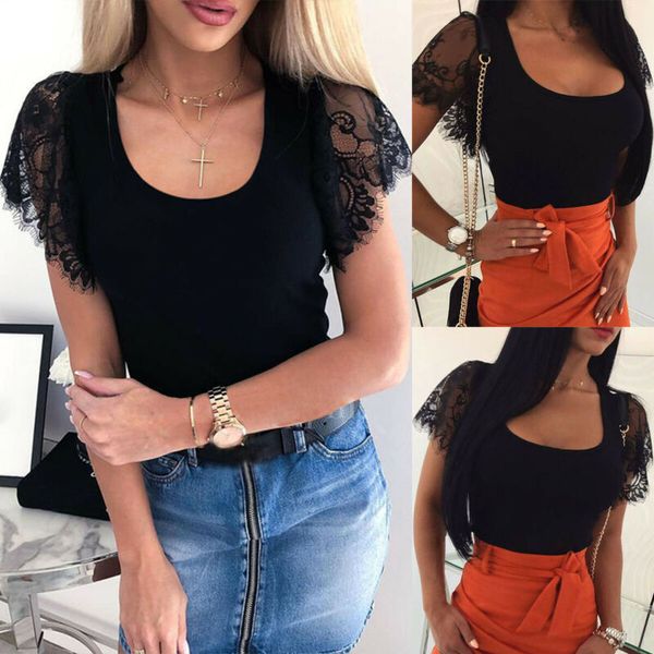 

Women Lace Mesh T-shirt Short Sleeve Casual Tee Blouse Summer Holiday Tops Shirt