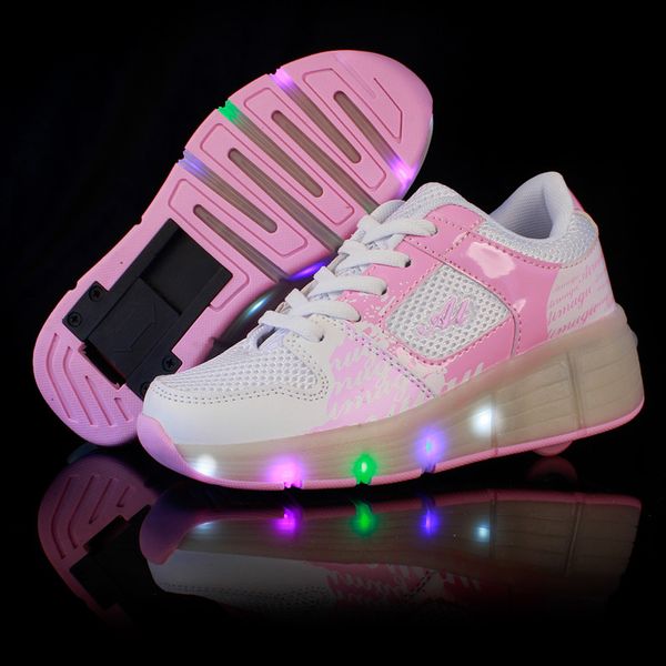 

kids led lights shoes children roller skate sneakers with wheels glowing led light up for boys girls running shoes, Black