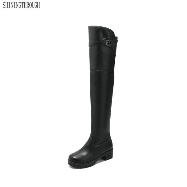 

new thick high heels over the knee high boots woman rouned toe black white ladies western boots party dress shoes woman