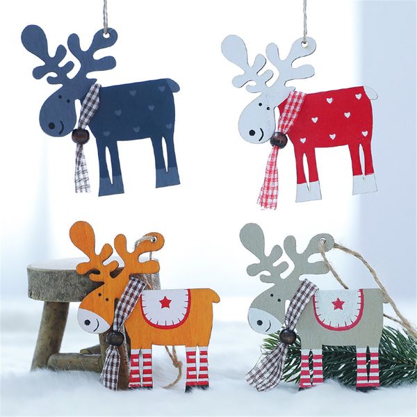 

3pcs wooden reindeer christmas tree decoration xmas ornaments elk small pendant for home christmas party decoration #3