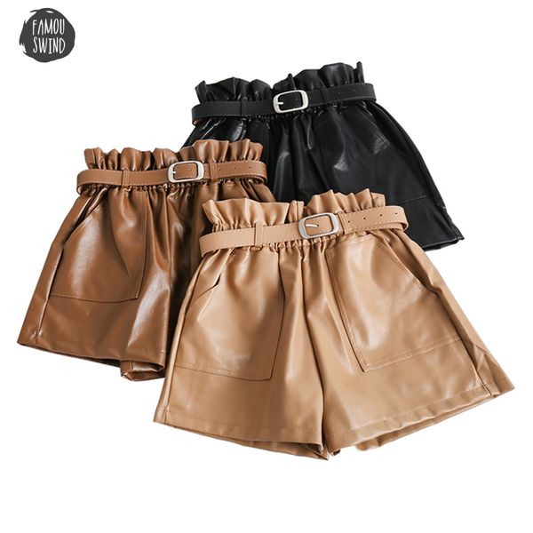 

high waist pu leather shorts cool punk women sashes wide leg shorts spring autumn casual elastic waist leather shorts 2019, White;black