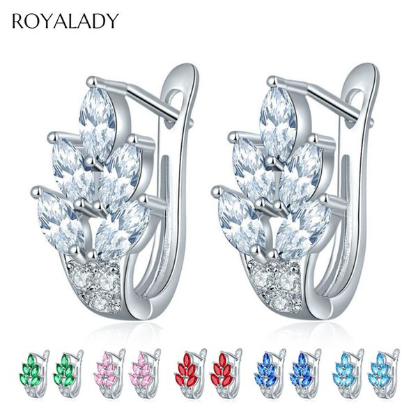

fashion crystal leaf stud earrings for women shiny green blue color cz flower earrings female new brincos wedding jewelry mujer, Golden;silver