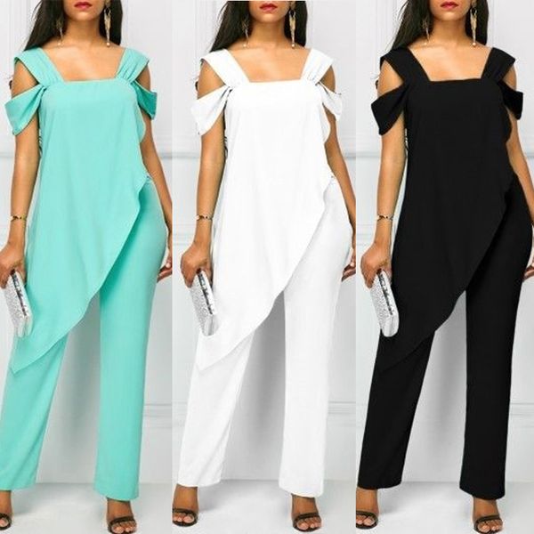

plus size 5xl women's fashion high waist slim sleeveless jumpsuits casual chiffon irregular pencil jumpsuit rompers, Black;white