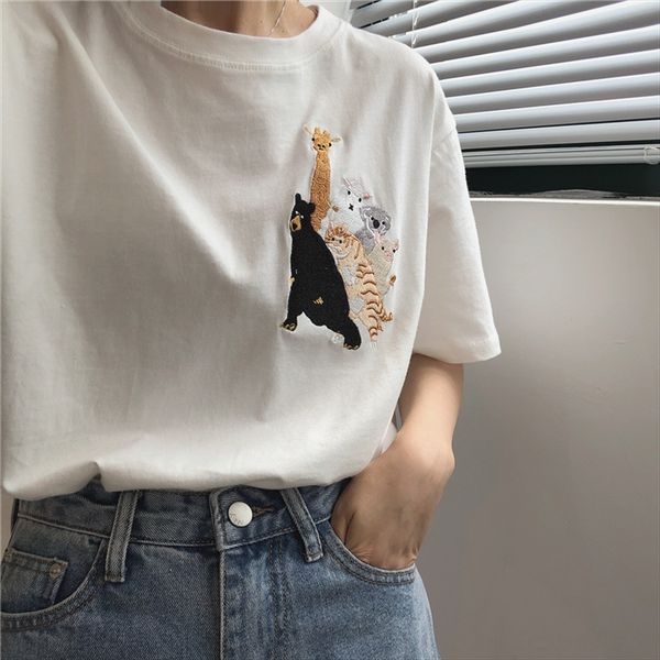 

summer 2020/giant heavy industry embroidery white short-sleeved t-shirt women all-match round collar slim casual top
