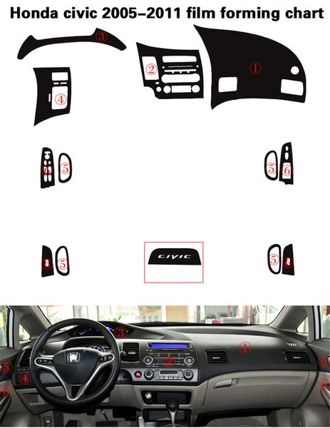 Per Honda Civic 2005-2011 Adesivi per auto autoadesivi 3D 5D Adesivi per auto in vinile in fibra di carbonio e decalcomanie Accessori per lo styling dell'auto188s