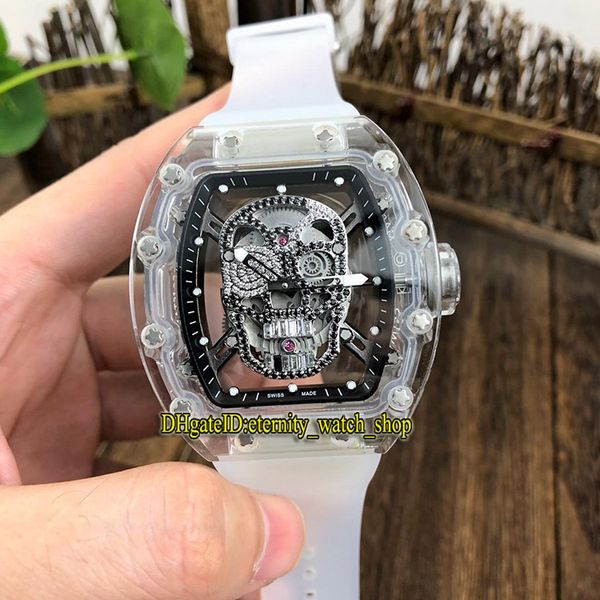

r version rm 052 acrylic transparent case diamond skeleton dial japan miyota automatic rm52-01 mens watch rubber sport designer watches, Slivery;brown