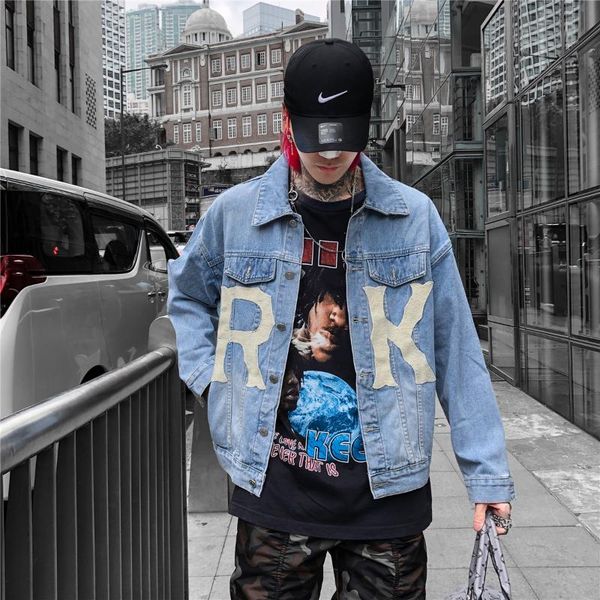 

2020 printed denim jacket printed blue loose men's washed denim jacket men sa-8, Black;brown