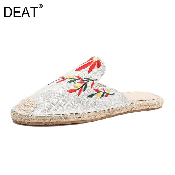 

deat] 2019 new spring summer round toe shallow embroidery casual outside flat slippers women shoes fashion tide 10a856, Black