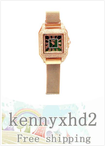 

2020 w9696 luxury full diamond new watch fashion fashion net belt square roman diamond quartz waterproof watch, Slivery;brown