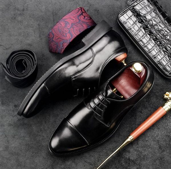 

high big size 39-44 quality cow leather dress shoes round toe england style business wedding formal flats black shoes