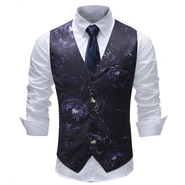 

men's vest 2018 new chalecos para hombre men fashion 3d print flower wedding dress vest casual suit dress colete masculino, Black;white