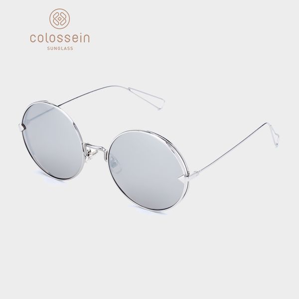 

colossein sunglasses women men vintage round sun glasses metal frame mirror eyewear women uv400 classic colorful lens glasses, White;black
