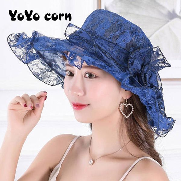 

new lace ladies floppy bucket hat women summer caps brim sun hats wide brim wedding fascinator cap, Blue;gray